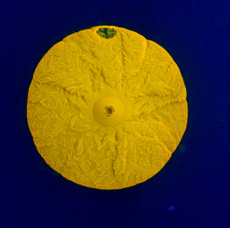 Yellow fracture with a blue background